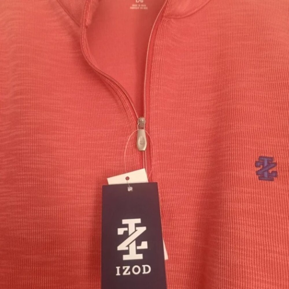 L🟠IZOD Pullover Golf Men's Large 1/4 zip sweater coral cotton polyester